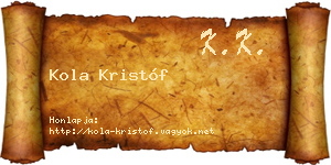 Kola Kristóf névjegykártya